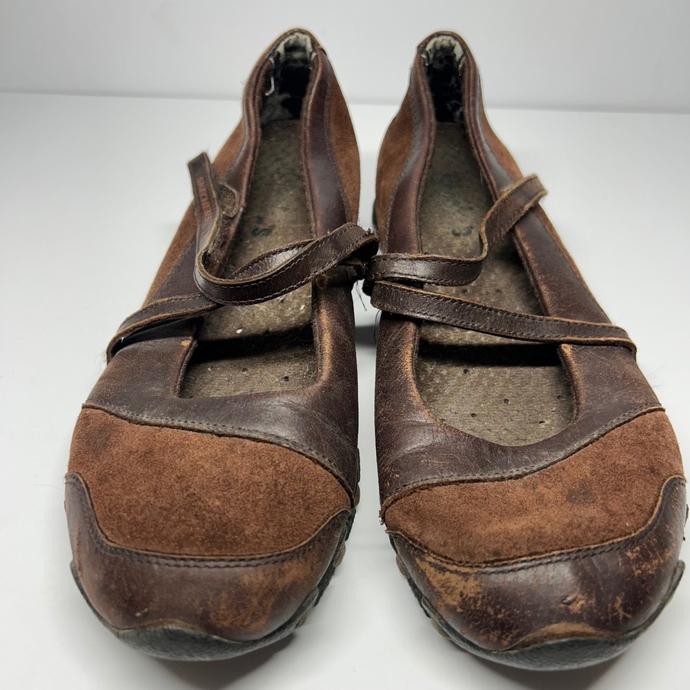 Skechers Mary Jane Flats Brown Leather Suede Women Size 8 Sporty Y2K 21571